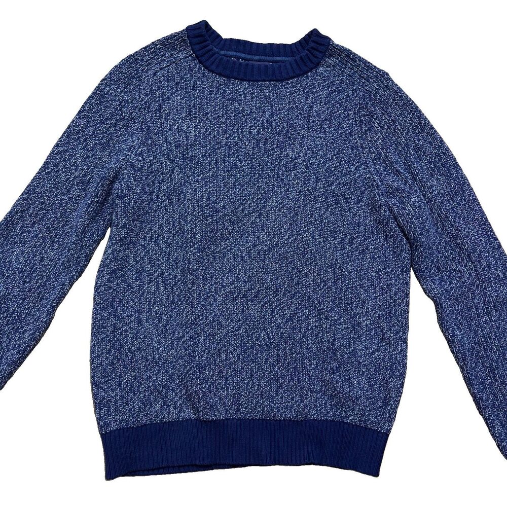 Lands' End Drifter Sweater Men’s Medium Tall Blue Marled Knit Cotton Preppy